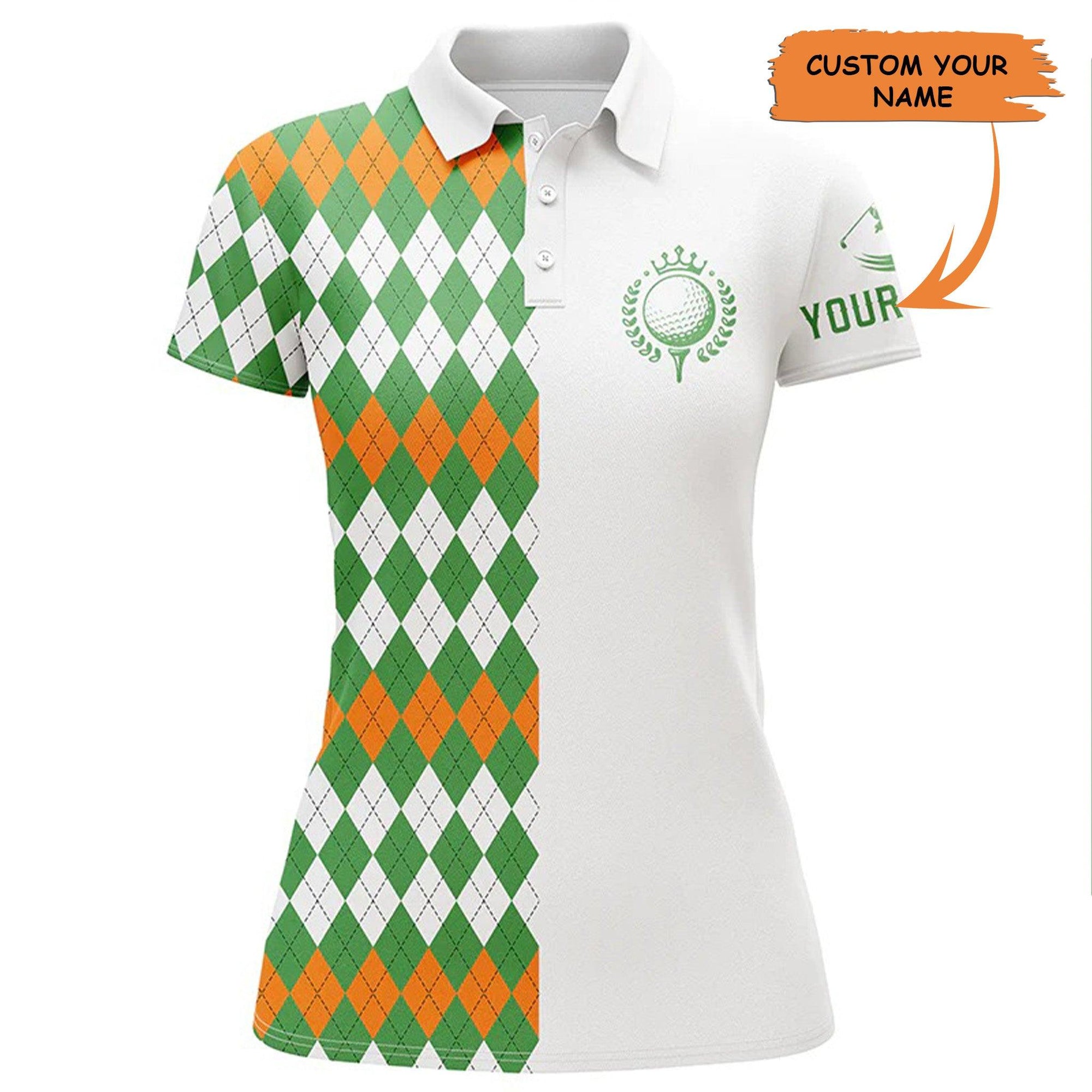 Customized Name Golf Women Polo Shirts, Golf Polo Shirts Personalized St Patricks Day Argyle Plaid Pattern - Perfect Gift For Golfers, Golf Lovers - Amzanimalsgift