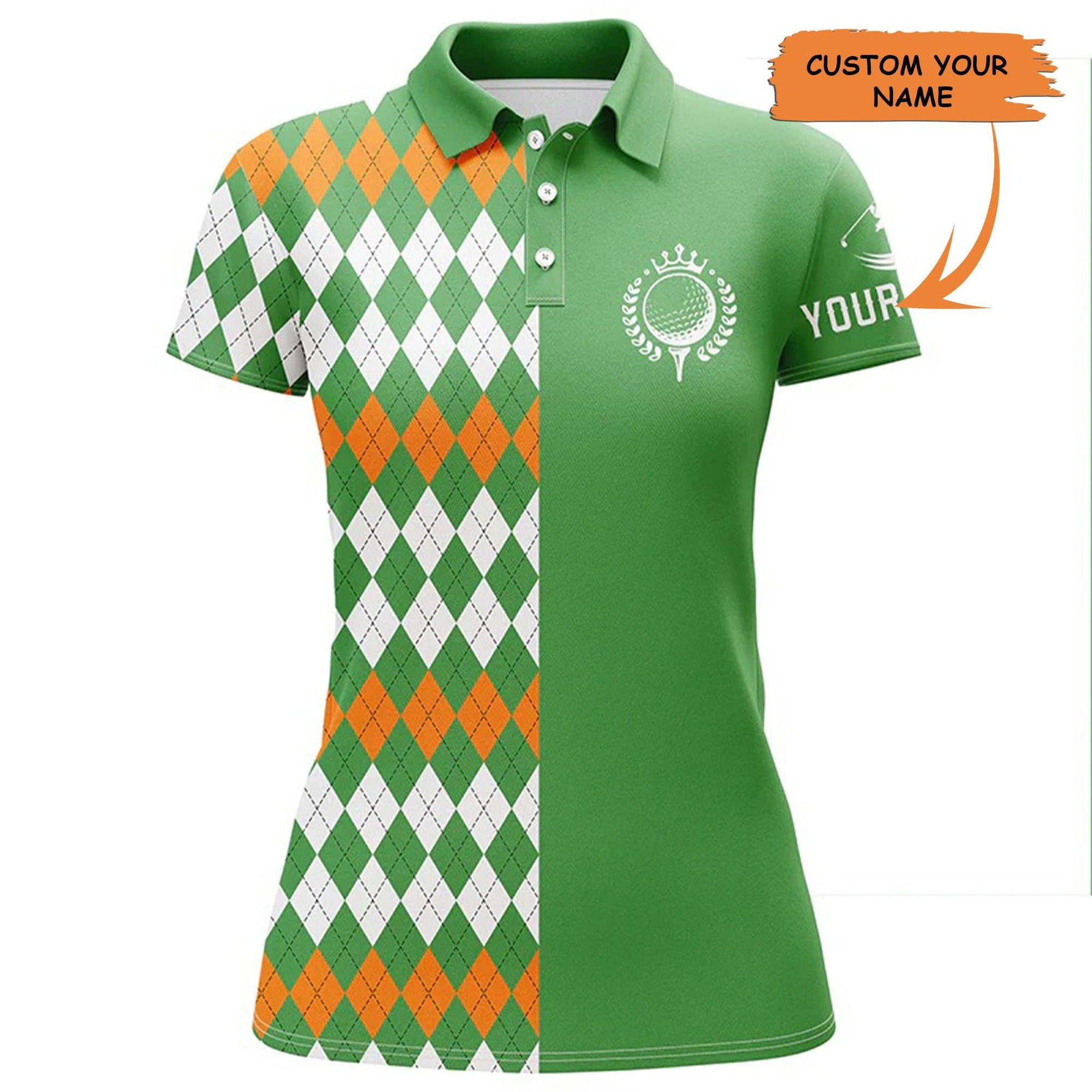 Customized Name Golf Women Polo Shirts, Golf Shirts Personalized St Patricks Day Green Argyle Plaid Pattern - Perfect Gift For Golfers, Golf Lovers - Amzanimalsgift