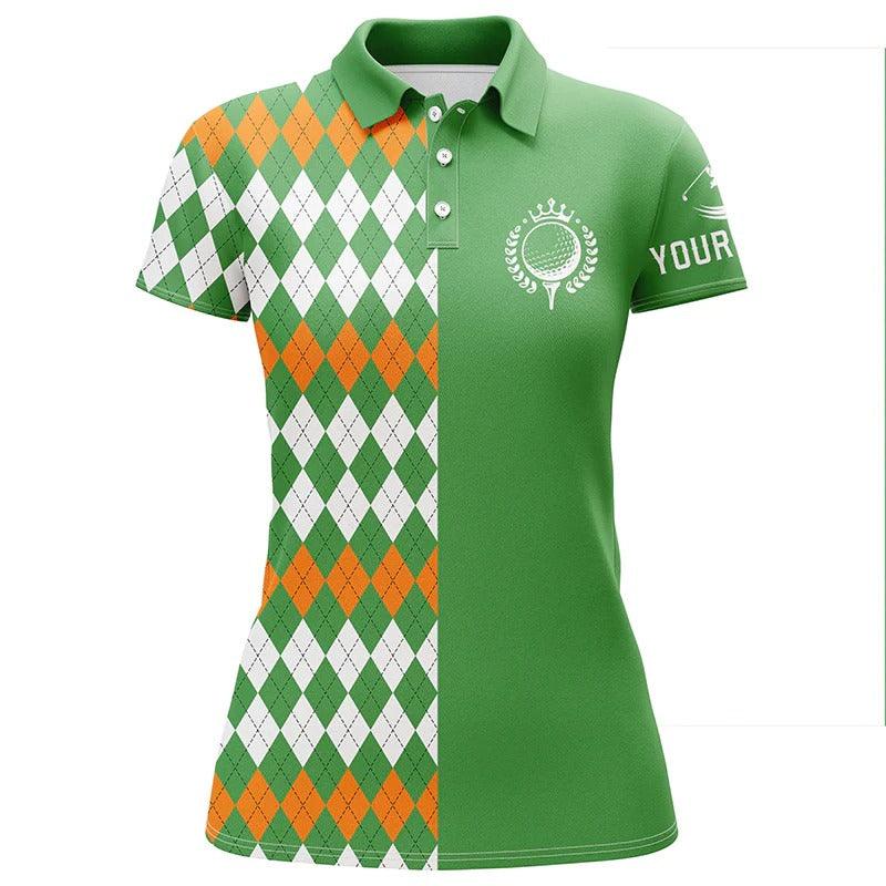 Customized Name Golf Women Polo Shirts, Golf Shirts Personalized St Patricks Day Green Argyle Plaid Pattern - Perfect Gift For Golfers, Golf Lovers - Amzanimalsgift