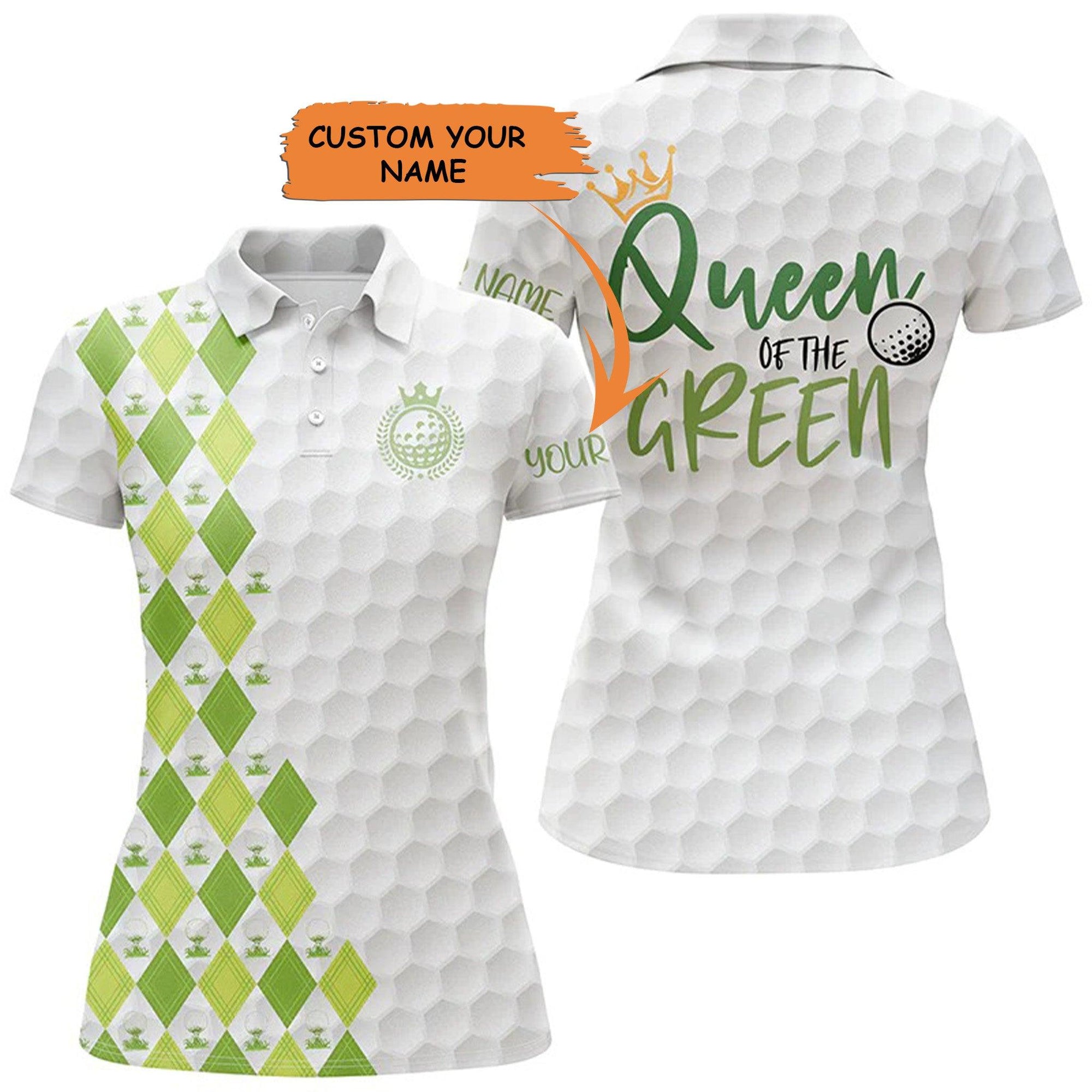 Customized Name Golf Women Polo Shirts, Green Argyle Pattern Personalized Queen Of The Green Funny Golf Shirts - Perfect Gift For Golfers, Golf Lovers - Amzanimalsgift