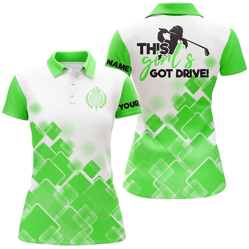 Customized Name Golf Women Polo Shirts, Green Pattern Personalized This Girl's Got Drive Polo Shirts - Perfect Gift For Ladies, Golf Lovers, Golfers - Amzanimalsgift
