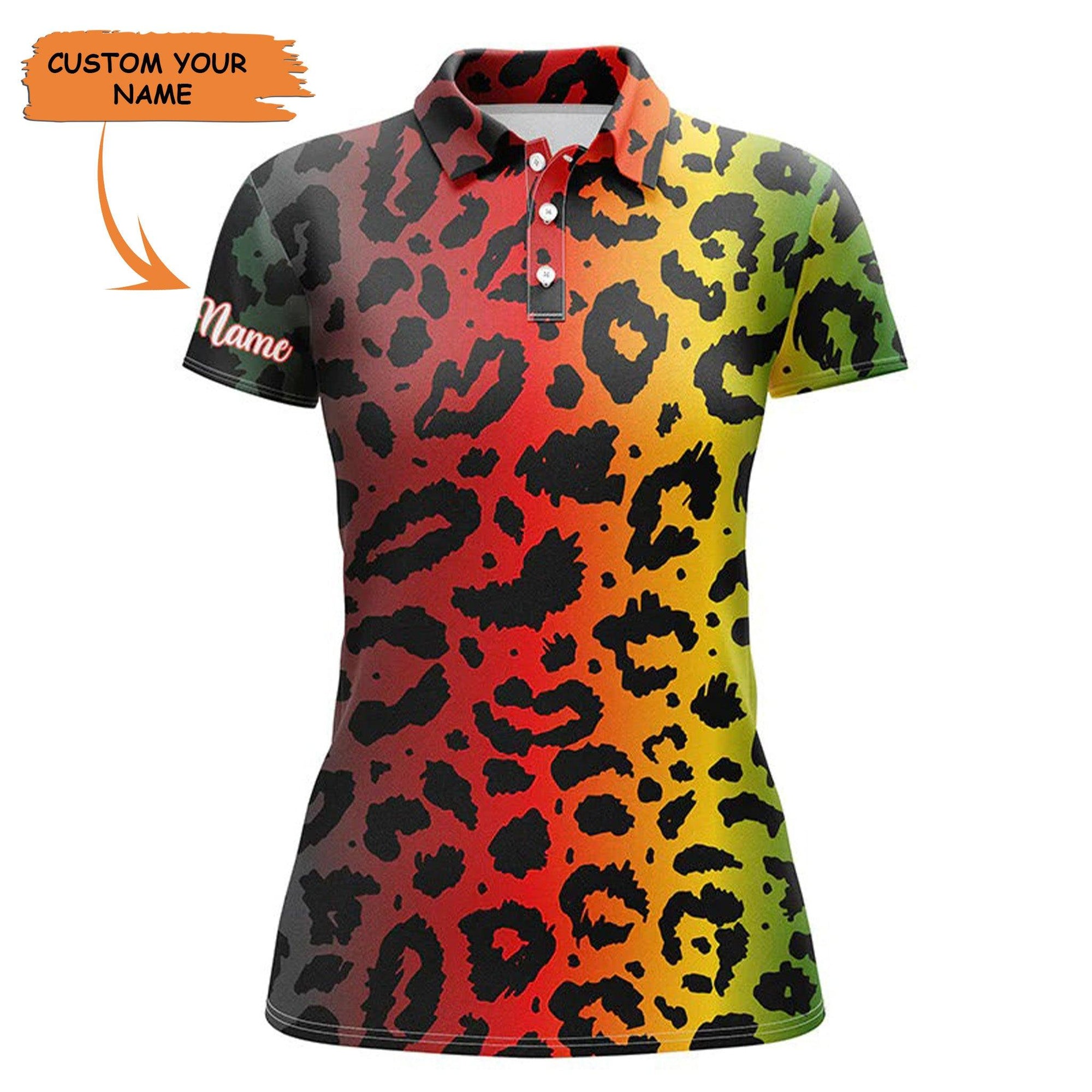 Customized Name Golf Women Polo Shirts, Kwanzaa Pattern With Colored Leopard Personalized Ladies Polo Shirts - Perfect Gift For Golfers, Golf Lovers - Amzanimalsgift