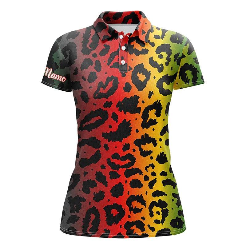 Customized Name Golf Women Polo Shirts, Kwanzaa Pattern With Colored Leopard Personalized Ladies Polo Shirts - Perfect Gift For Golfers, Golf Lovers - Amzanimalsgift