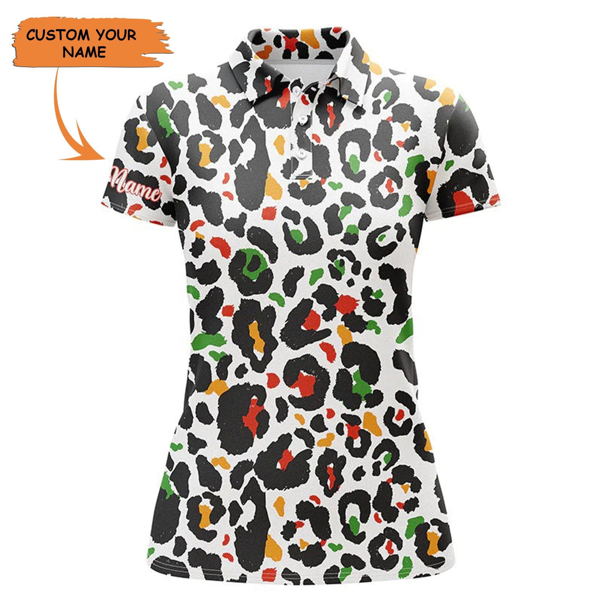 Customized Name Golf Women Polo Shirts, Kwanzaa Pattern With Colored Leopard Personalized Women Polo Shirts - Perfect Gift For Golfers, Golf Lovers - Amzanimalsgift