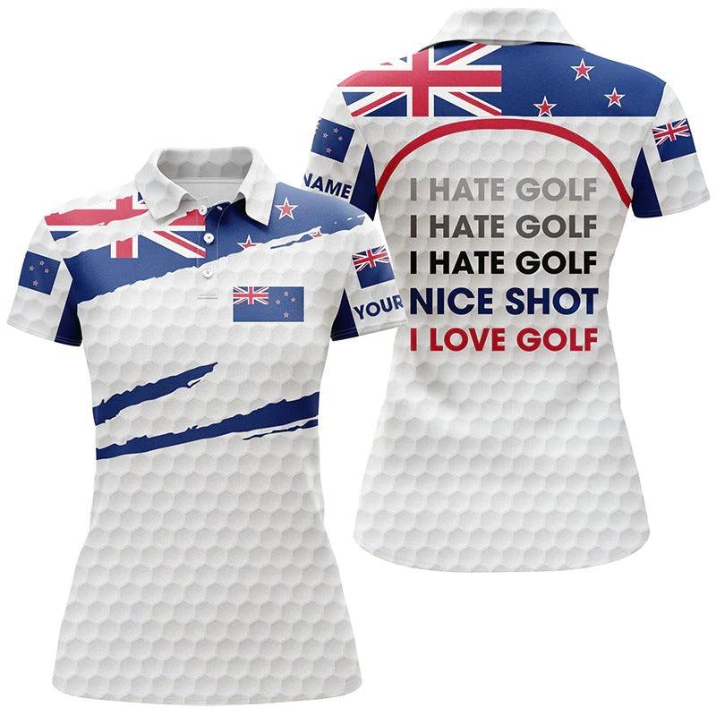 Customized Name Golf Women Polo Shirts, New Zealand Flag Patriot Personalized I Hate Golf Nice Shot I Love Golf - Perfect Gift For Golf Lovers, Golfers - Amzanimalsgift