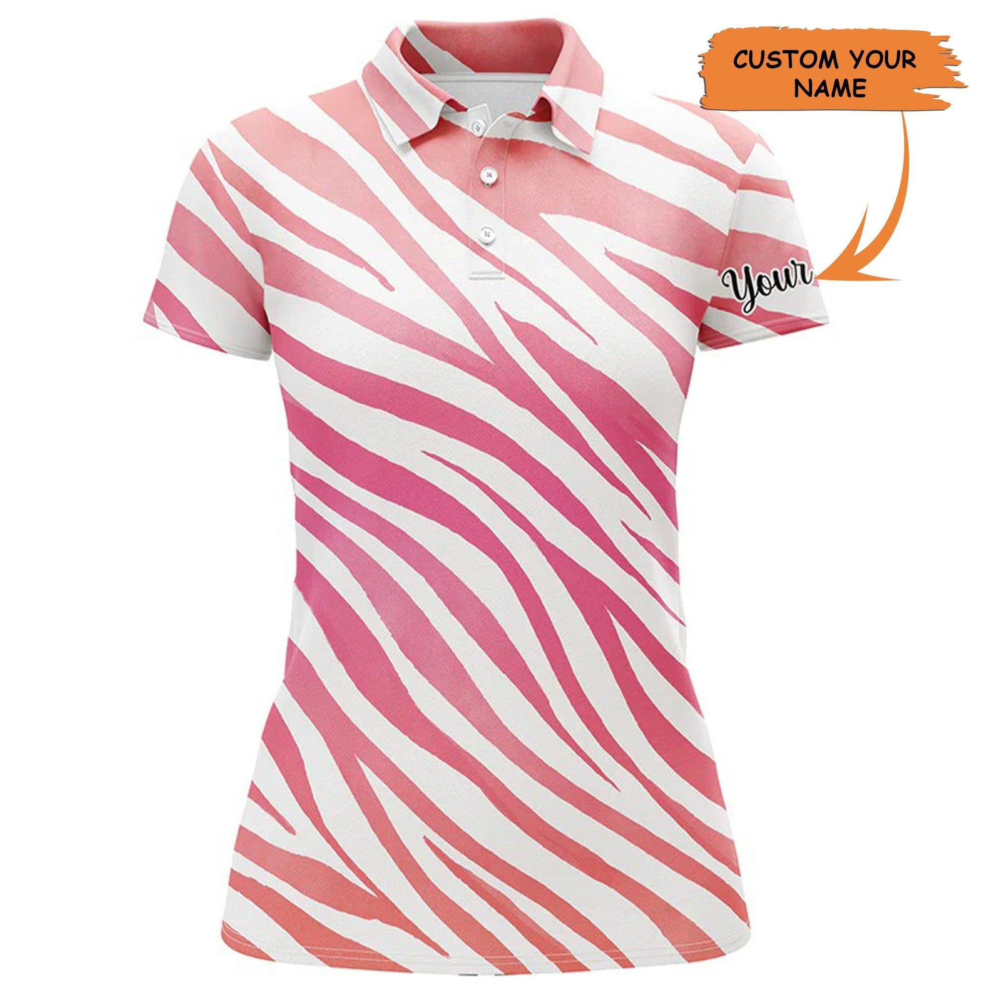Customized Name Golf Women Polo Shirts, Personalized Beautiful Pink Zebra Pattern Polo Shirts - Perfect Gift For Ladies, Golfers, Golf Lovers - Amzanimalsgift