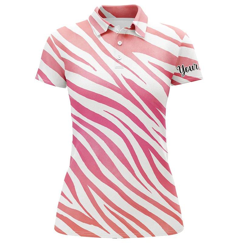 Customized Name Golf Women Polo Shirts, Personalized Beautiful Pink Zebra Pattern Polo Shirts - Perfect Gift For Ladies, Golfers, Golf Lovers - Amzanimalsgift