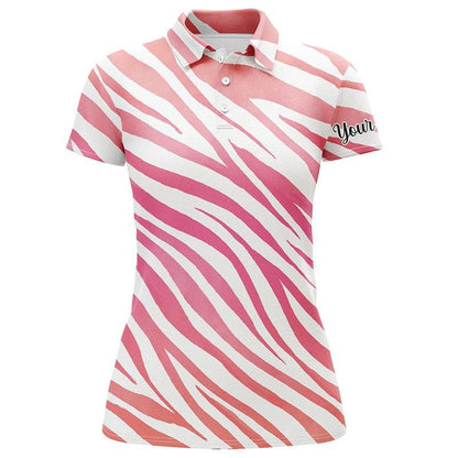 Customized Name Golf Women Polo Shirts, Personalized Beautiful Pink Zebra Pattern Polo Shirts - Perfect Gift For Ladies, Golfers, Golf Lovers - Amzanimalsgift
