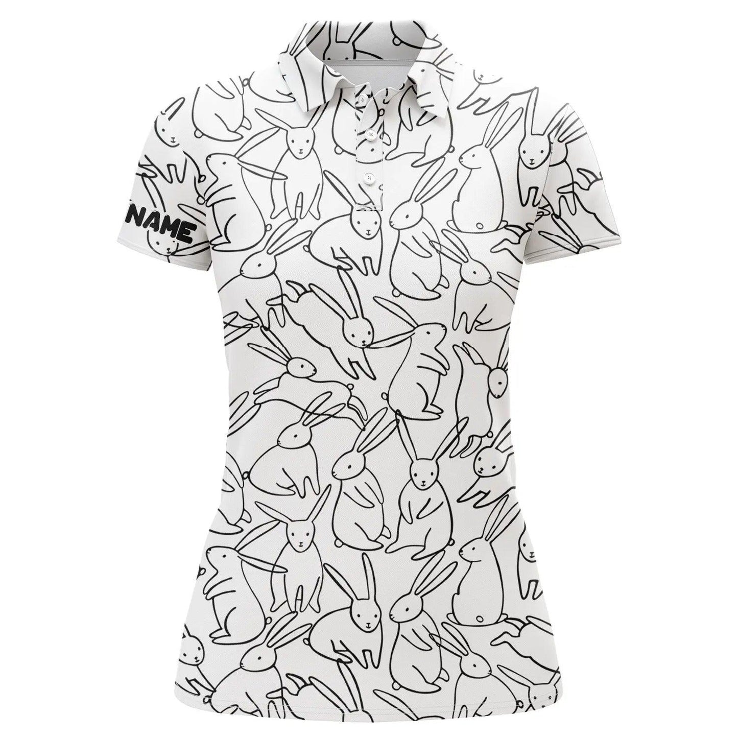 Customized Name Golf Women Polo Shirts, Personalized Black And White Bunny Pattern, Easter's Day Gifts - Perfect Gift For Ladies, Golfers, Golf Lovers - Amzanimalsgift
