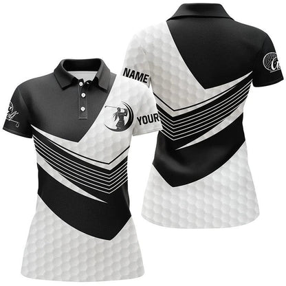 Customized Name Golf Women Polo Shirts, Personalized Black And White Golf Balls Skin Golf Polo Shirts - Perfect Gift For Ladies, Golfers, Golf Lovers - Amzanimalsgift