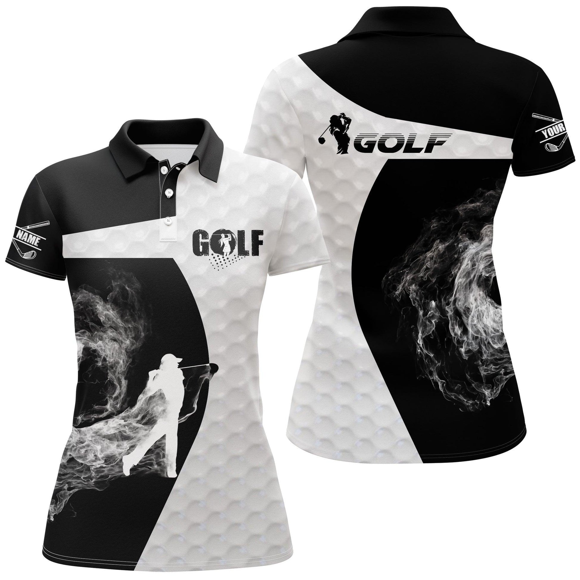 Customized Name Golf Women Polo Shirts, Personalized Black And White Women's Golf Polo Shirts - Perfect Gift For Ladies, Golfers, Golf Lovers - Amzanimalsgift