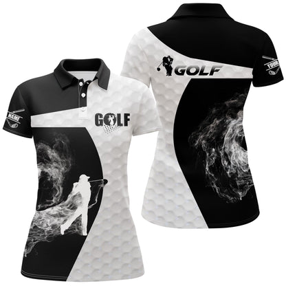 Customized Name Golf Women Polo Shirts, Personalized Black And White Women's Golf Polo Shirts - Perfect Gift For Ladies, Golfers, Golf Lovers - Amzanimalsgift