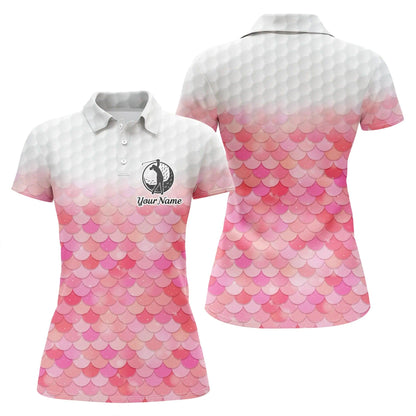 Customized Name Golf Women Polo Shirts, Personalized Bling Pink Mermaid Scales Pattern Golf Polo Shirt - Perfect Gift For Ladies, Golfers, Golf Lovers - Amzanimalsgift