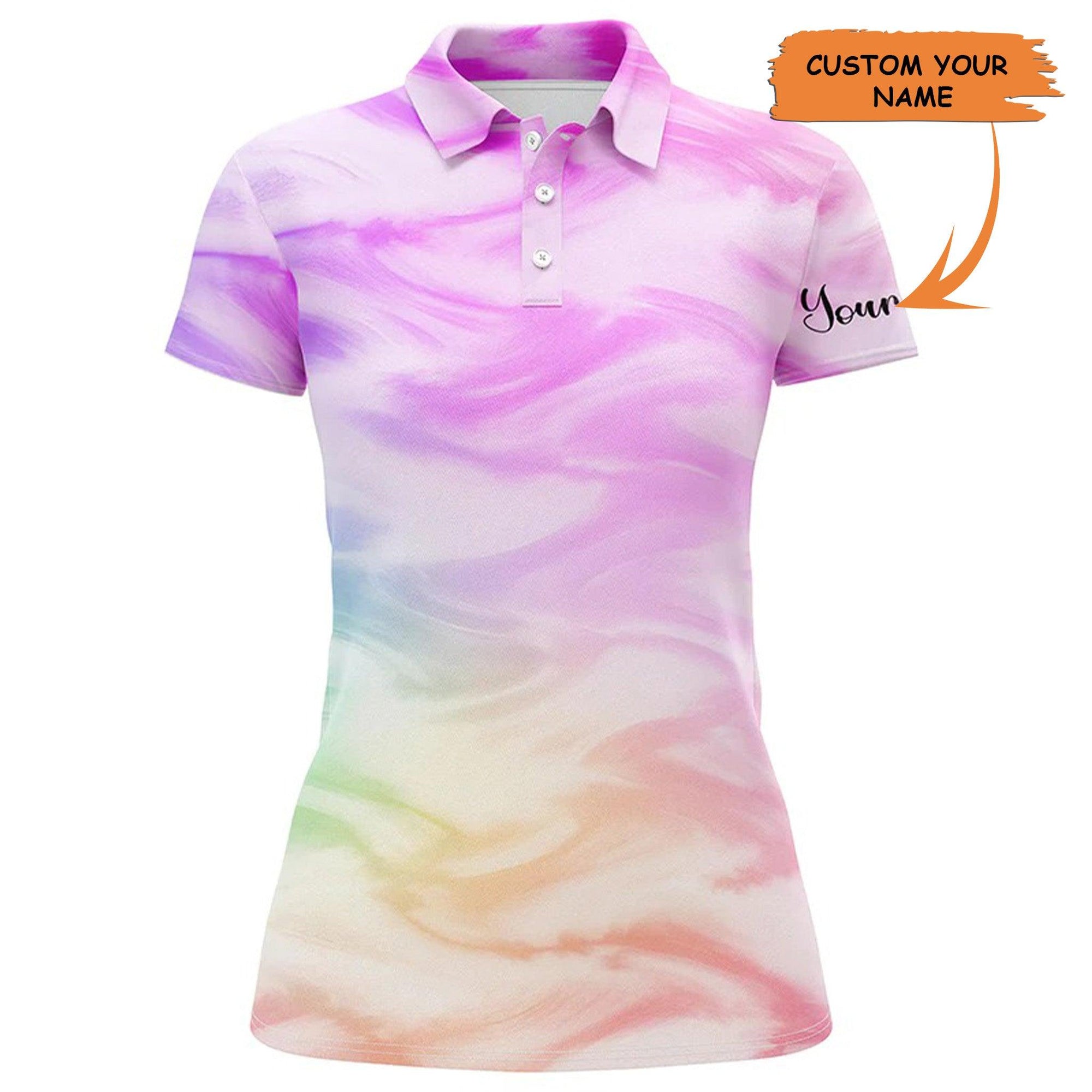 Customized Name Golf Women Polo Shirts, Personalized Colorful Watercolor Paint Pattern Polo Shirts - Perfect Gift For Ladies, Golf Lovers, Golfers - Amzanimalsgift