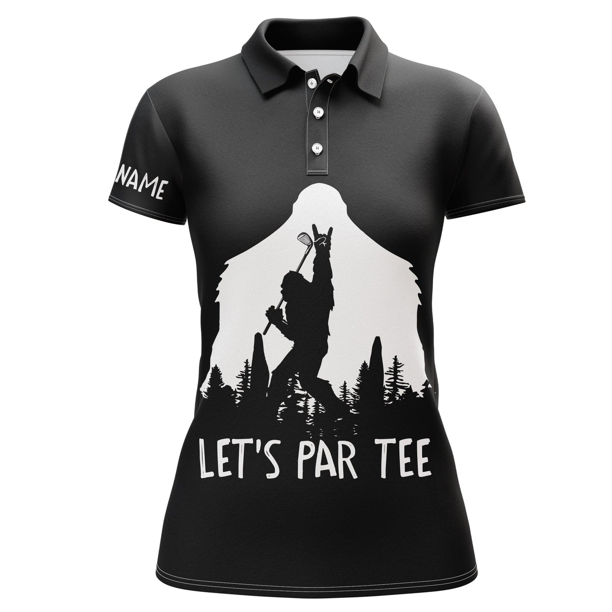 Customized Name Golf Women Polo Shirts, Personalized Funny Bigfoot, Lets Par Tee Black Polo Shirts - Perfect Gift For Ladies, Golfers, Golf Lovers - Amzanimalsgift