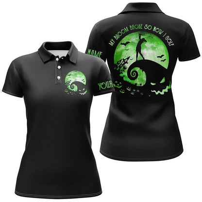 Customized Name Golf Women Polo Shirts, Personalized Funny Black Green Moon Halloween Polo Shirts - Perfect Gift For Ladies, Golfers, Golf Lovers - Amzanimalsgift