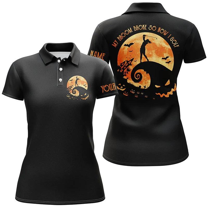 Customized Name Golf Women Polo Shirts, Personalized Funny Black Moon Halloween Golf Polo Shirts - Perfect Gift For Ladies, Golfers, Golf Lovers - Amzanimalsgift