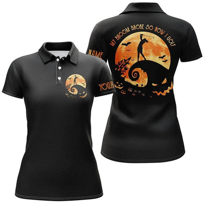 Customized Name Golf Women Polo Shirts, Personalized Funny Black Moon Halloween Golf Polo Shirts - Perfect Gift For Ladies, Golfers, Golf Lovers - Amzanimalsgift