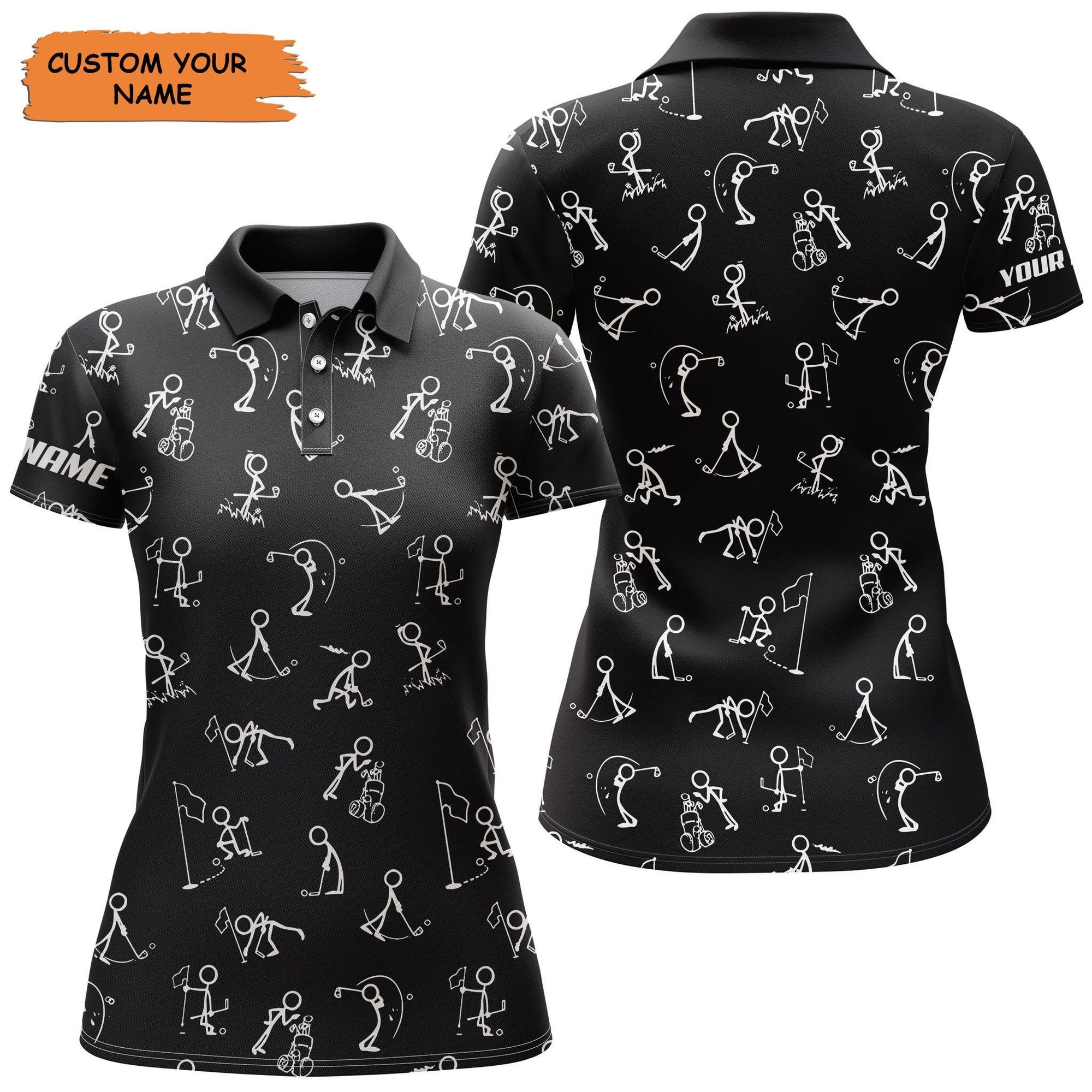 Customized Name Golf Women Polo Shirts, Personalized Funny Golf Pattern Black Polo Shirts - Perfect Gift For Ladies, Golf Lovers, Golfers - Amzanimalsgift