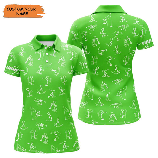 Customized Name Golf Women Polo Shirts, Personalized Funny Golf Pattern Green Golf Polo Shirts - Perfect Gift For Ladies, Golf Lovers, Golfers - Amzanimalsgift