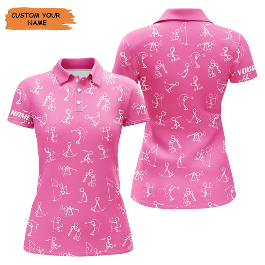 Customized Name Golf Women Polo Shirts, Personalized Funny Golf Pattern Pink Golf Polo Shirts - Perfect Gift For Ladies, Golf Lovers, Golfers - Amzanimalsgift