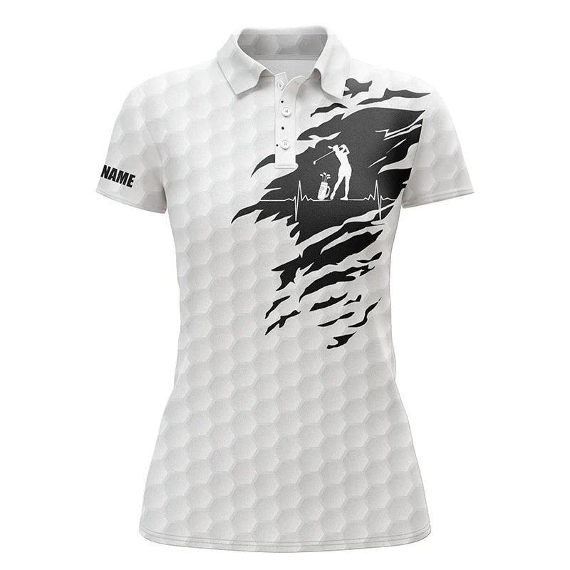 Customized Name Golf Women Polo Shirts, Personalized Golf Ball Pattern White Golf Polo Shirts - Perfect Gift For Ladies, Golf Lovers, Golfers - Amzanimalsgift