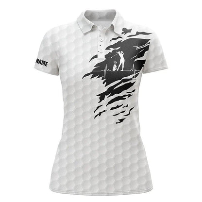 Customized Name Golf Women Polo Shirts, Personalized Golf Ball Pattern White Golf Polo Shirts - Perfect Gift For Ladies, Golf Lovers, Golfers - Amzanimalsgift