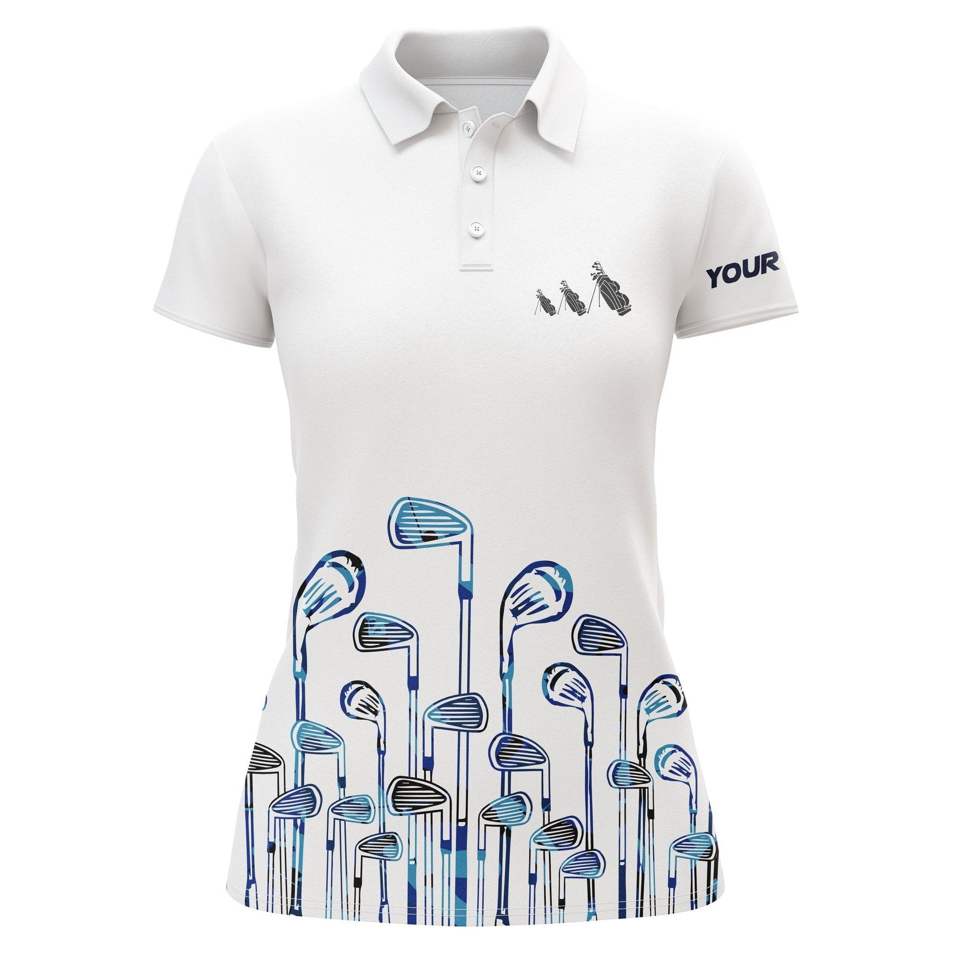 Customized Name Golf Women Polo Shirts, Personalized Golf Clubs White And Blue Women Golf Polo Shirts - Perfect Gift For Ladies, Golfers, Golf Lovers - Amzanimalsgift