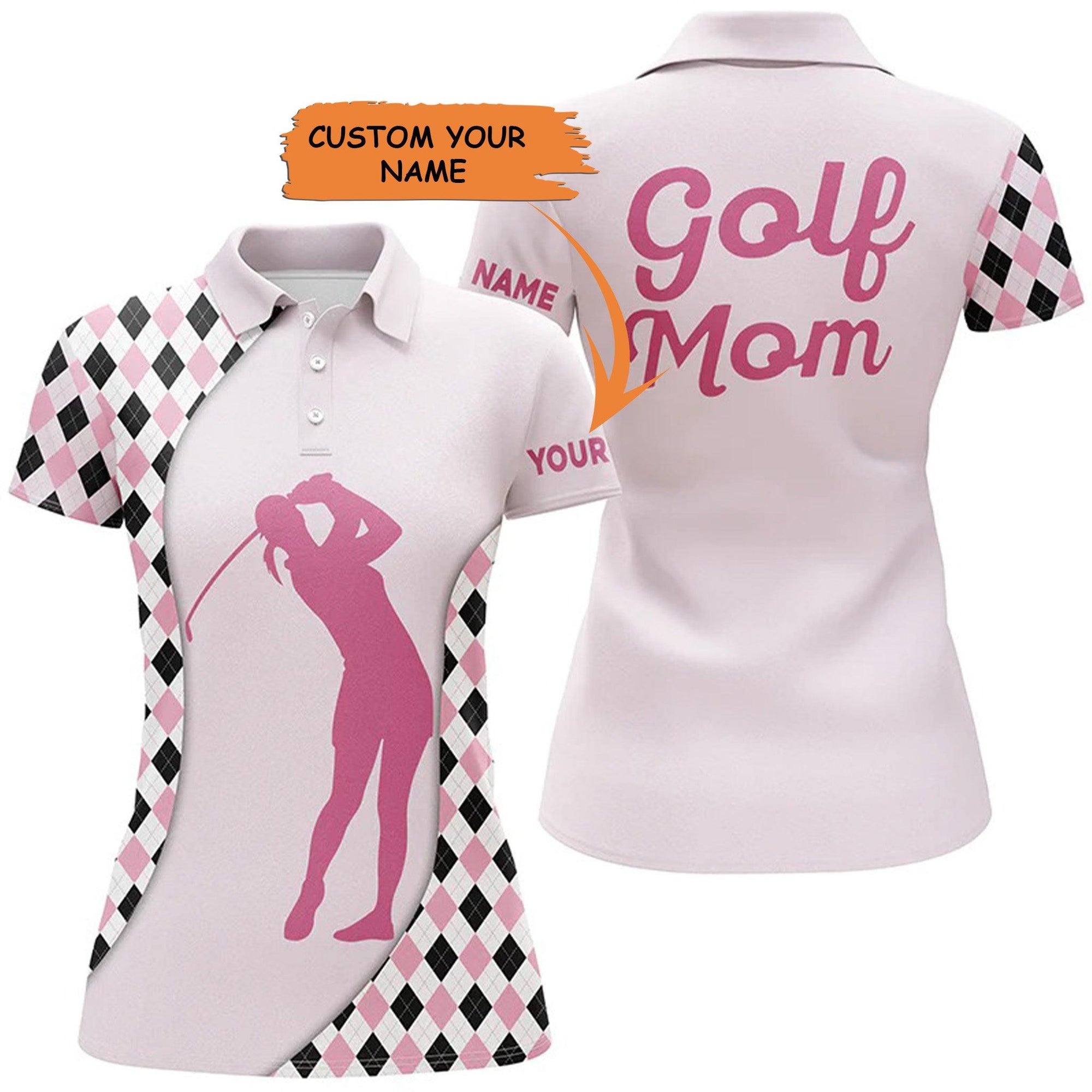 Customized Name Golf Women Polo Shirts, Personalized Golf Mom Pink Argyle Pattern Golf Polo Shirts - Perfect Gift For Ladies, Golf Lovers, Golfers - Amzanimalsgift