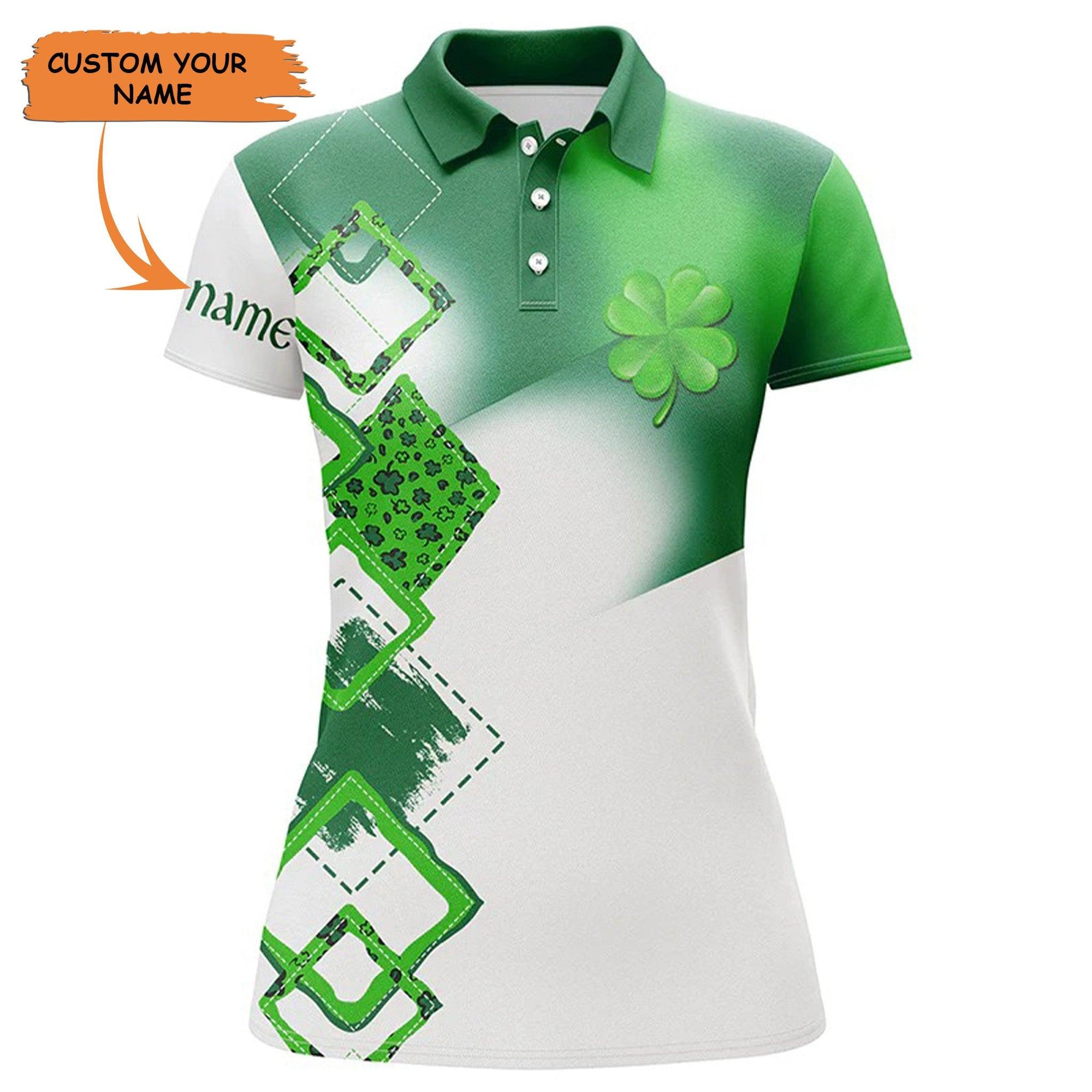 Customized Name Golf Women Polo Shirts, Personalized Green Clover St Patrick Day Golf Polo Shirts - Perfect Gift For Ladies, Golfers, Golf Lovers - Amzanimalsgift