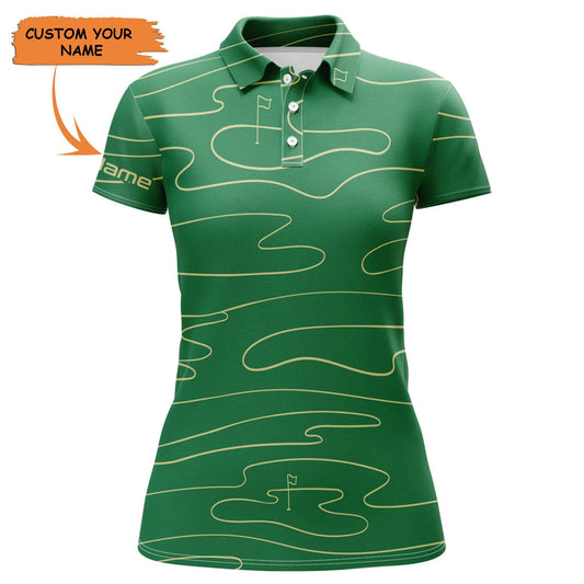 Customized Name Golf Women Polo Shirts, Personalized Green Golf Course Pattern Tournament Golf Shirts - Perfect Gift For Ladies, Golf Lovers, Golfers - Amzanimalsgift