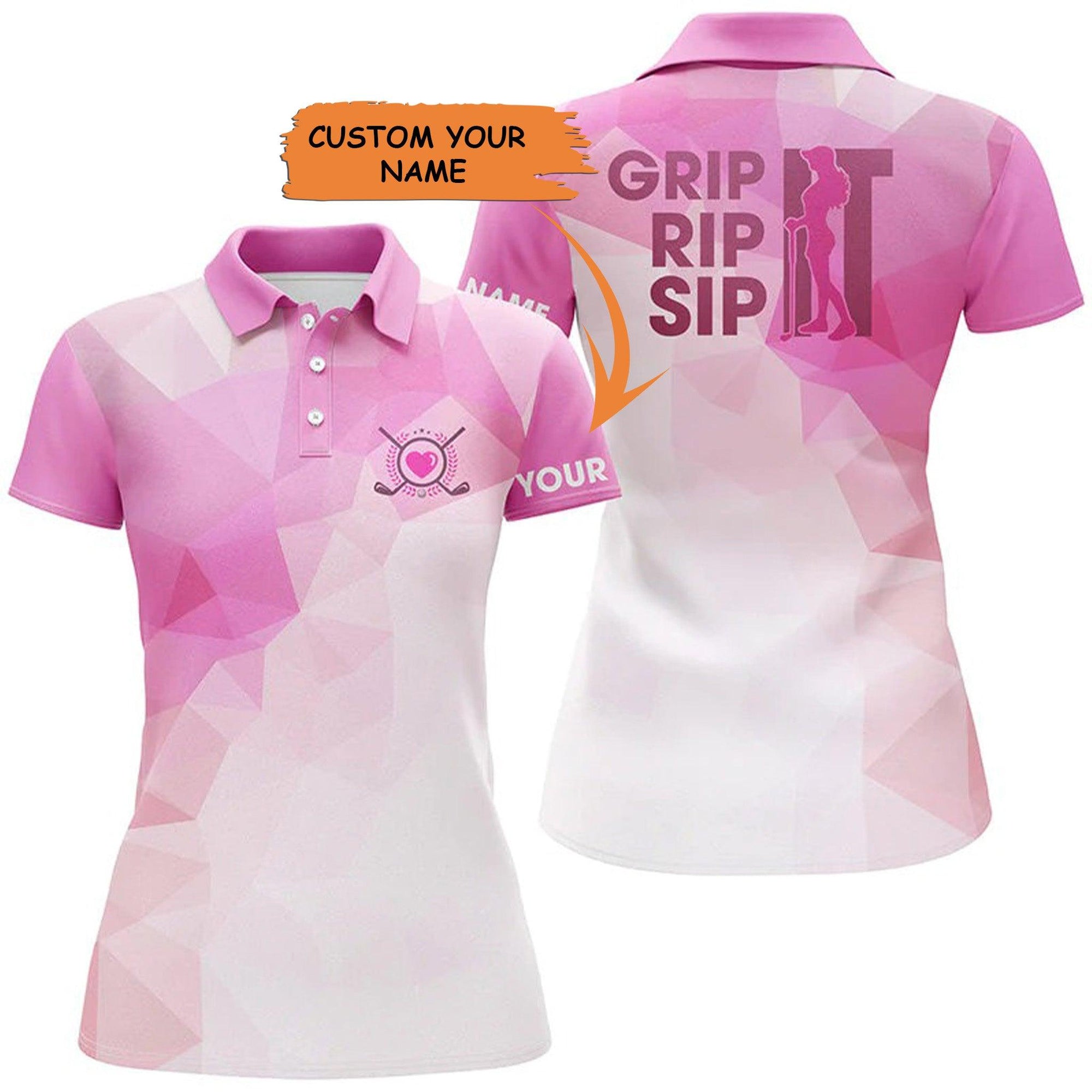 Customized Name Golf Women Polo Shirts - Personalized Grip It Rip It Sip It, Golf Tops For Ladies - Perfect Gift For Golfers, Golf Lovers - Amzanimalsgift