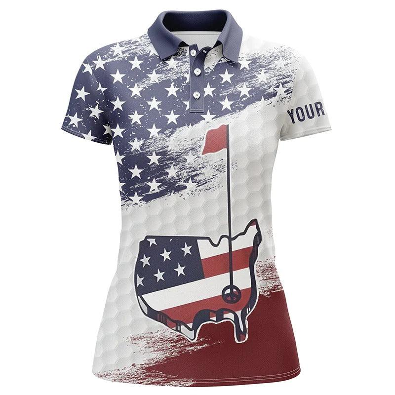 Customized Name Golf Women Polo Shirts, Personalized Name American Flag Patriot Polo Shirts For Ladies - Perfect Gift For Golfers, Golf Lovers - Amzanimalsgift