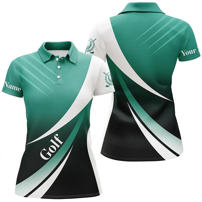 Customized Name Golf Women Polo Shirts, Personalized Name Green And White, Tournament Golf Tops For Ladies - Perfect Gift For Golfers, Golf Lovers - Amzanimalsgift