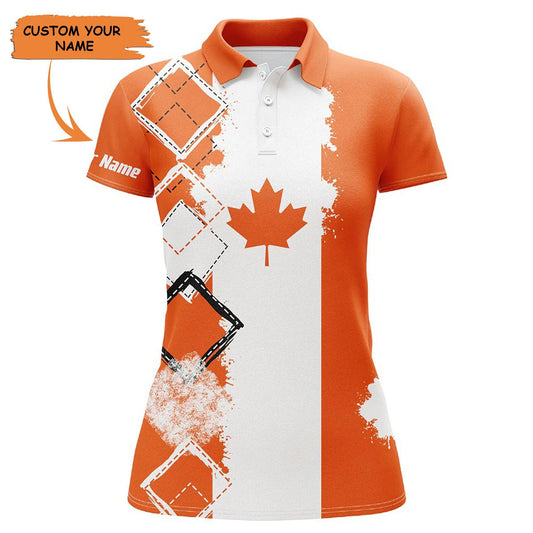 Customized Name Golf Women Polo Shirts, Personalized Orange Canada Flag Patriot Golf Polo Shirts - Perfect Gift For Ladies, Golf Lovers, Golfers - Amzanimalsgift