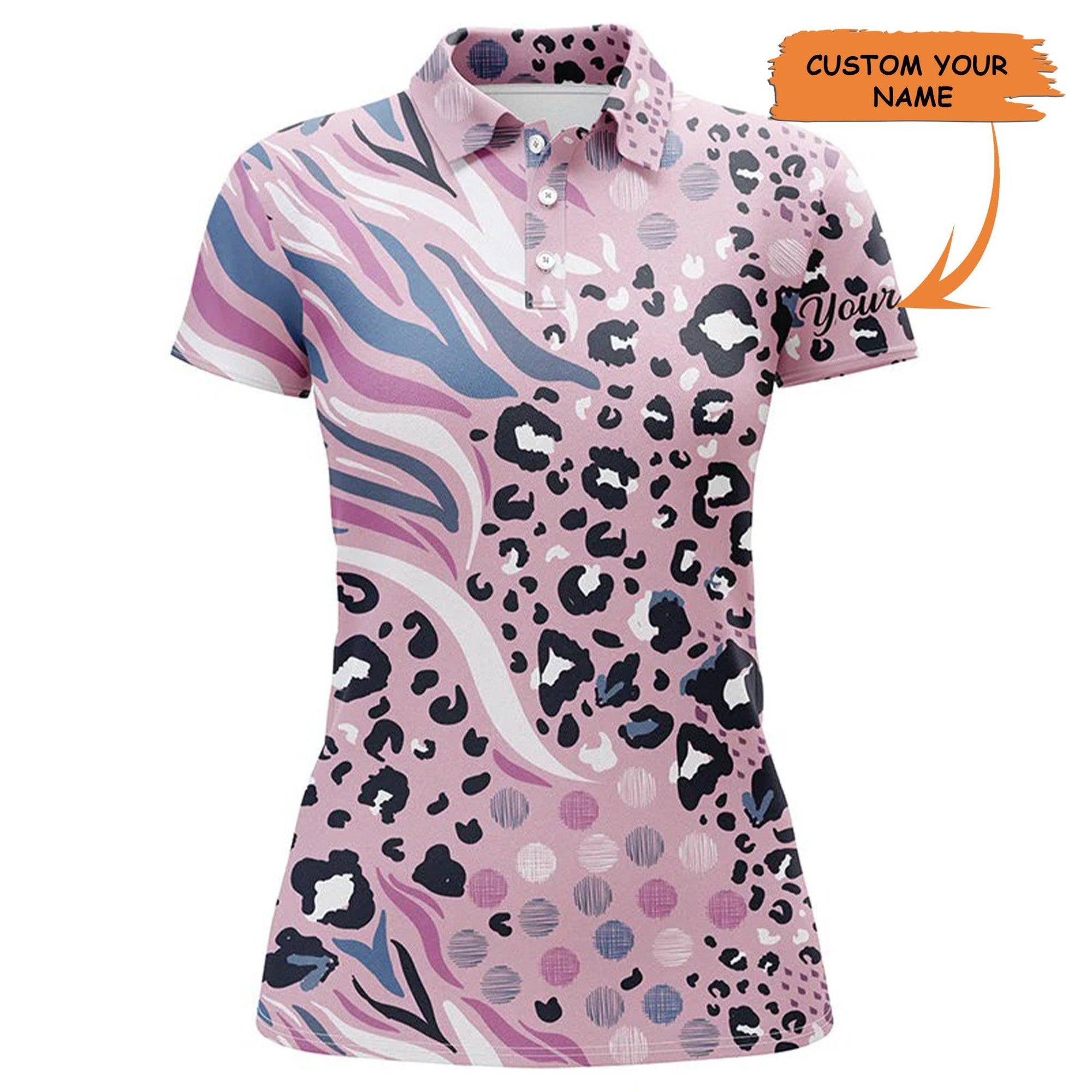 Customized Name Golf Women Polo Shirts, Personalized Pastel Purple Animal Leopard Skin Prints Shirts - Perfect Gift For Ladies, Golfers, Golf Lovers - Amzanimalsgift