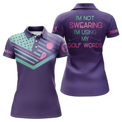 Customized Name Golf Women Polo Shirts, Personalized Purple Gradient American Flag Patriot I Am Not Swearing - Perfect Gift For Golfers, Golf Lovers - Amzanimalsgift
