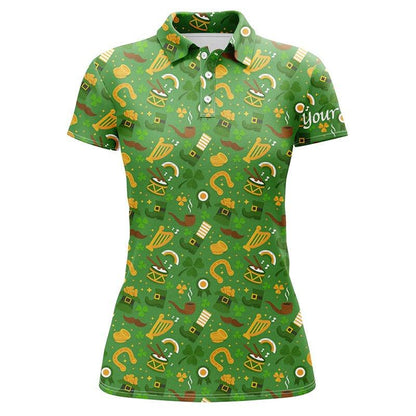 Customized Name Golf Women Polo Shirts, Personalized Saint Patrick's Day Green Pattern Polo Shirts - Perfect Gift For Ladies, Golf Lovers, Golfers - Amzanimalsgift