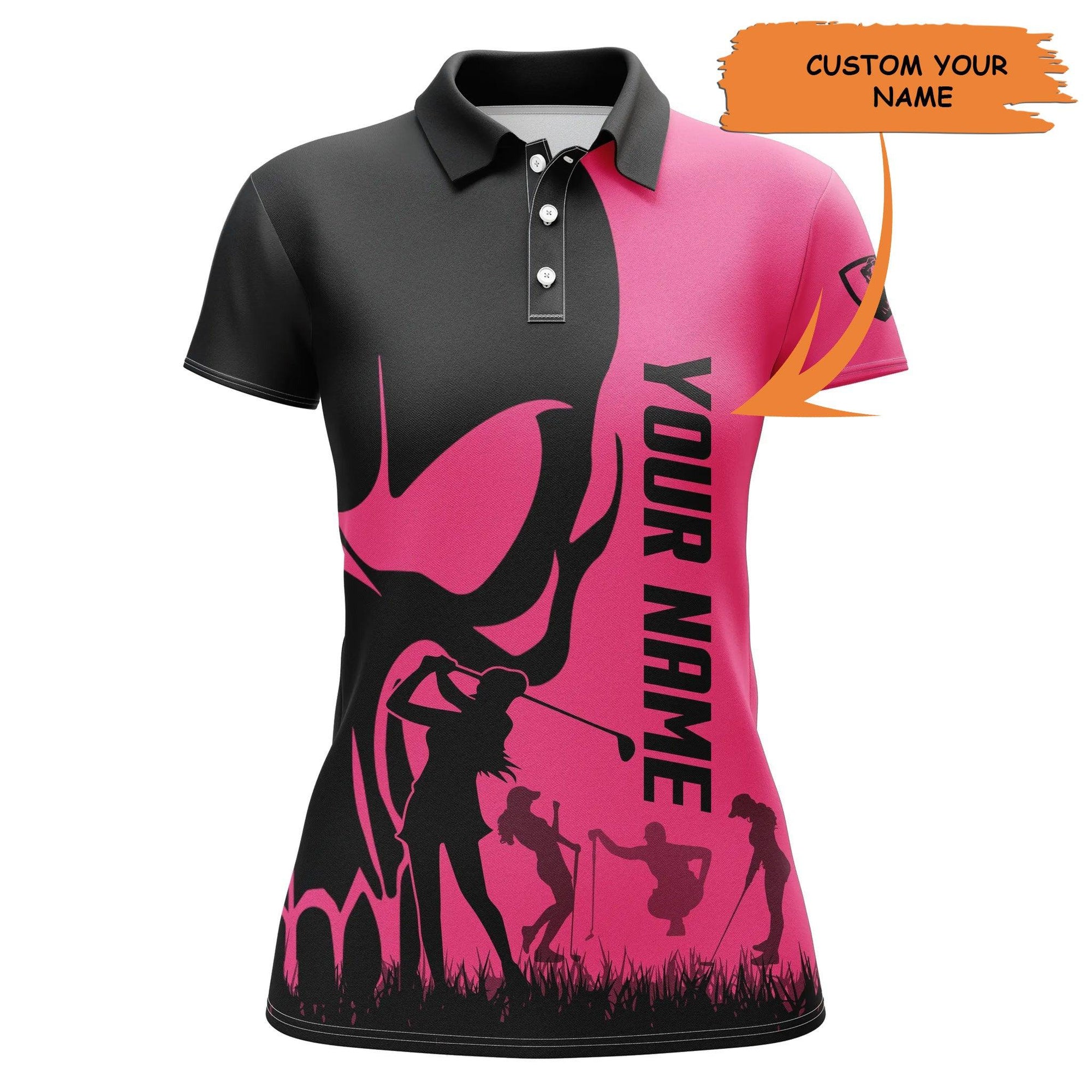 Customized Name Golf Women Polo Shirts, Personalized Skull Golf Black Golf Polo Shirts - Perfect Gift For Ladies, Golf Lovers, Golfers - Amzanimalsgift