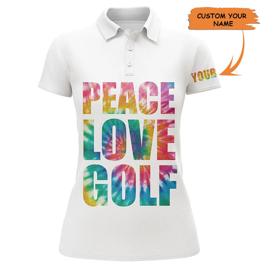 Customized Name Golf Women Polo Shirts, Personalized Tie Dye Peace Love Golf Polo Shirts - Perfect Gift For Ladies, Golf Lovers, Golfers - Amzanimalsgift