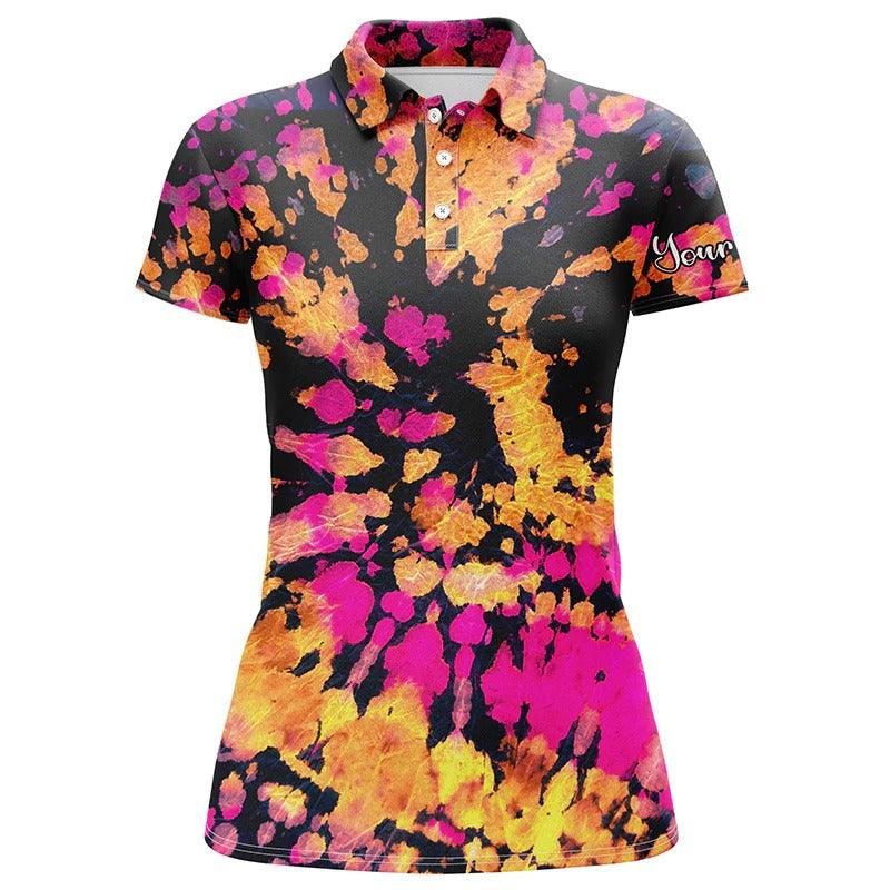 Customized Name Golf Women Polo Shirts, Personalized Yellow, Pink, Black Tie Dye Pattern Polo Shirts - Perfect Gift For Ladies, Golf Lovers, Golfers - Amzanimalsgift