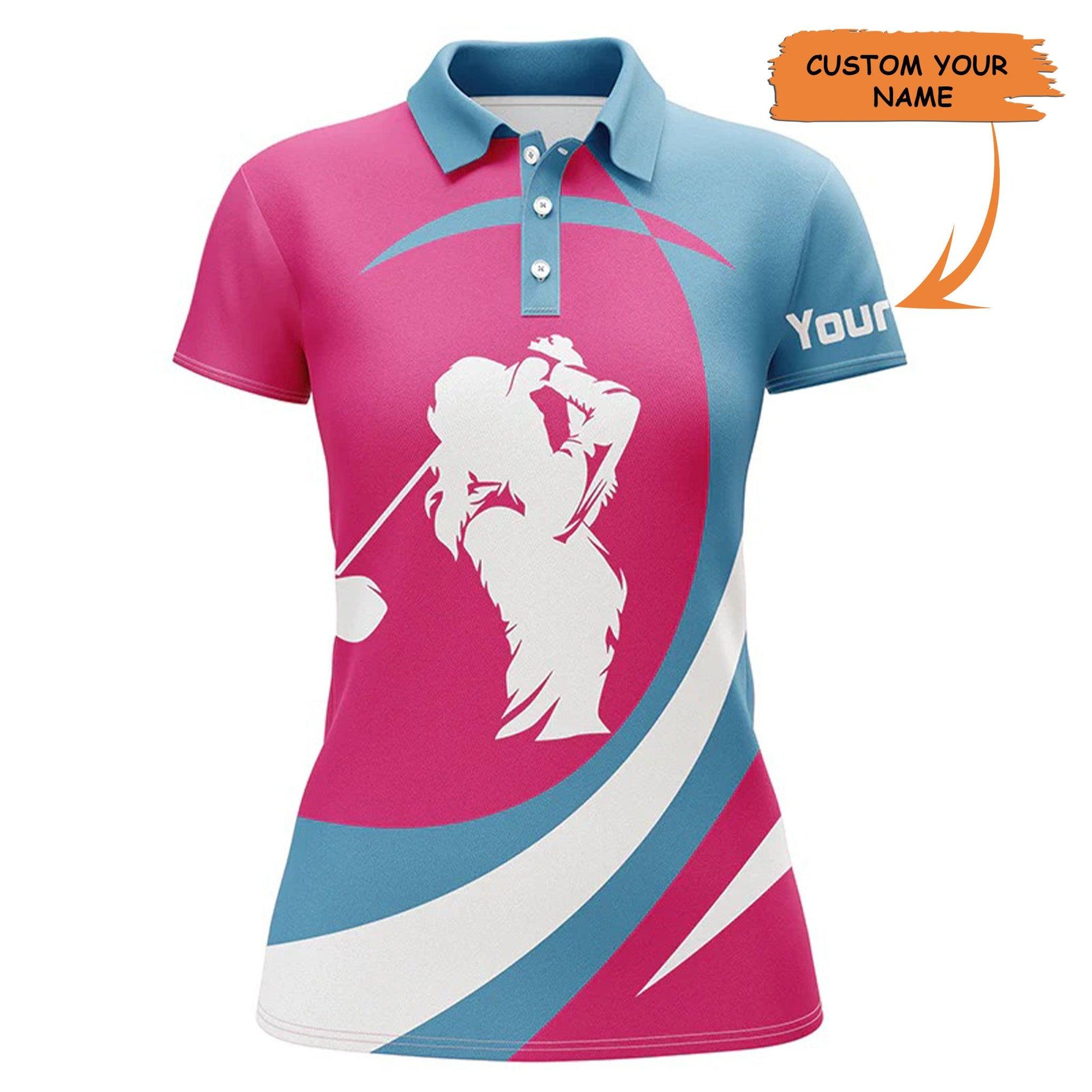 Customized Name Golf Women Polo Shirts, Pink And Blue Women Golf Polos Shirt Personalized Golfers Gift - Perfect Gift For Ladies, Golfers, Golf Lovers - Amzanimalsgift