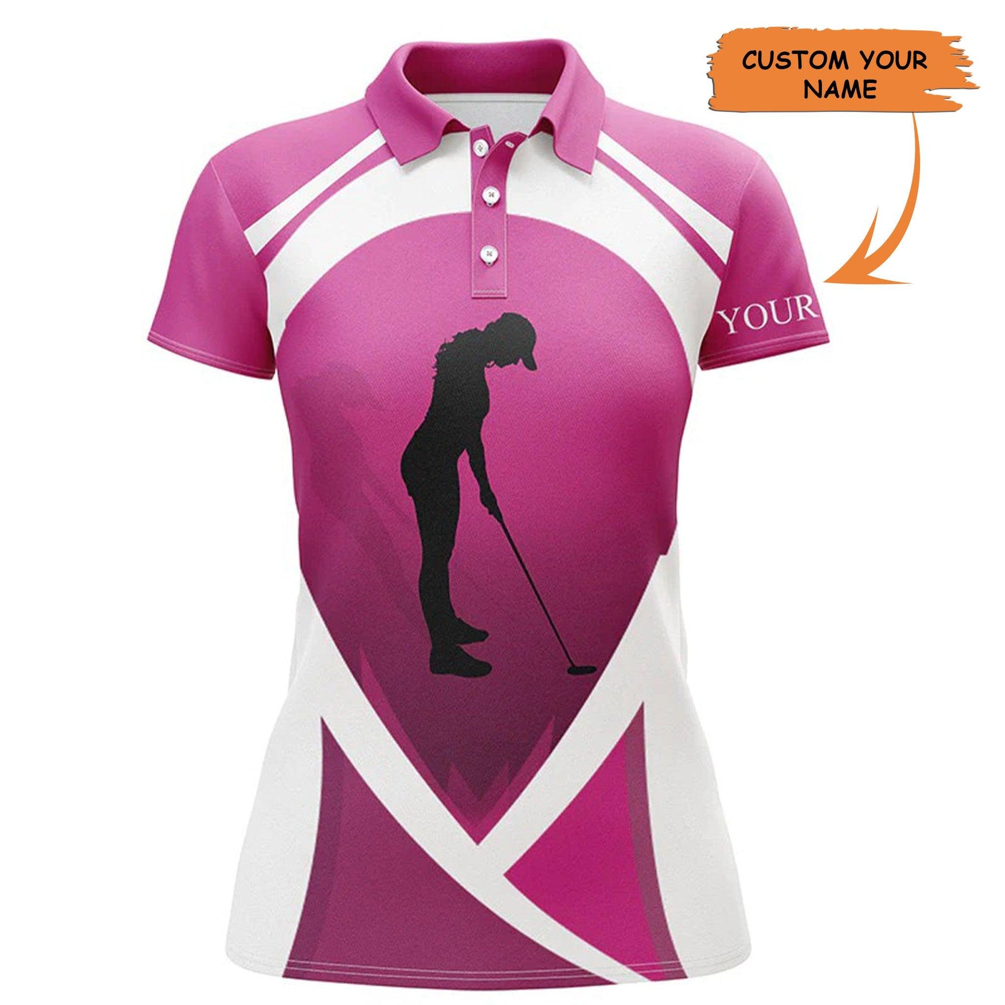 Customized Name Golf Women Polo Shirts, Pink And White Women Golf Polo Shirt Personalized Golfers Gift - Perfect Gift For Ladies, Golfers, Golf Lovers - Amzanimalsgift