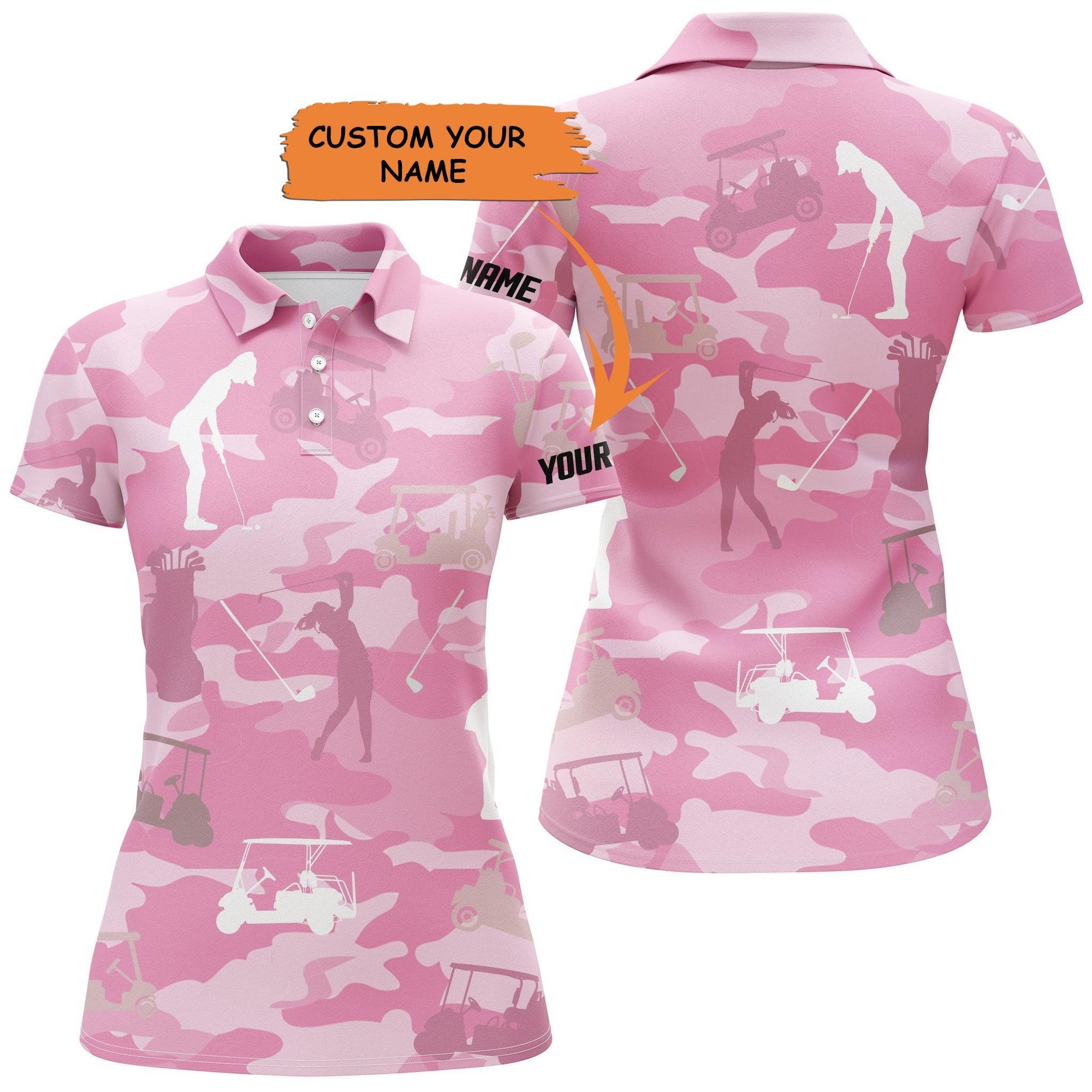 Customized Name Golf Women Polo Shirts, Pink Camo Women Golf Polo Shirt Personalized Golfers Gift - Perfect Gift For Ladies, Golfers, Golf Lovers - Amzanimalsgift