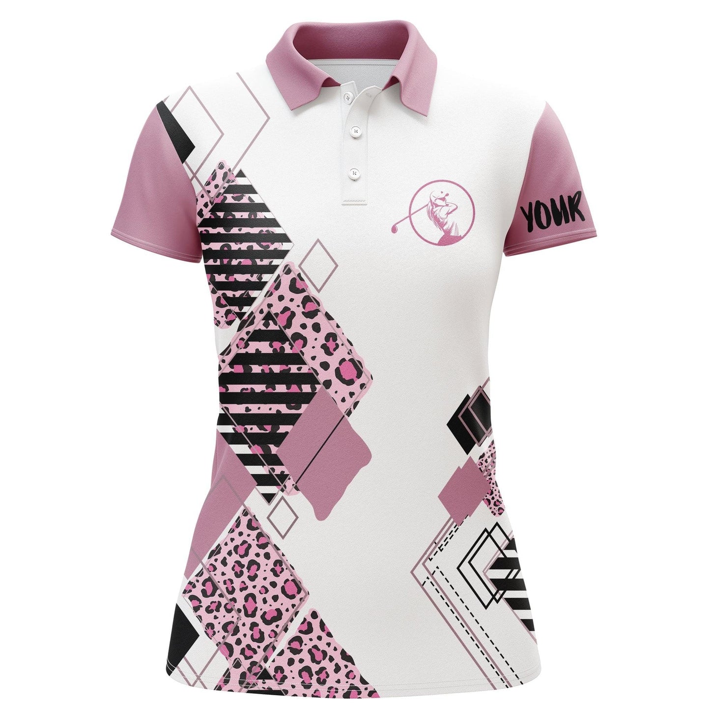 Customized Name Golf Women Polo Shirts, Pink Leopard Pattern Personalized White Women Golf Polo Shirts - Perfect Gift For Ladies, Golfers, Golf Lovers - Amzanimalsgift