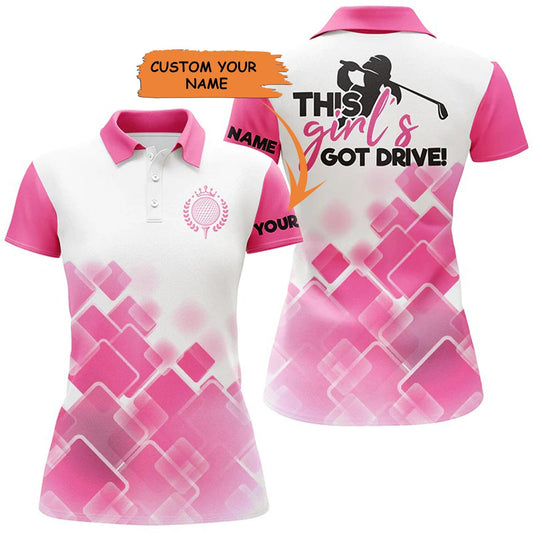 Customized Name Golf Women Polo Shirts, Pink Pattern Personalized This Girl's Got Drive Polo Shirts - Perfect Gift For Ladies, Golfers, Golf Lovers - Amzanimalsgift