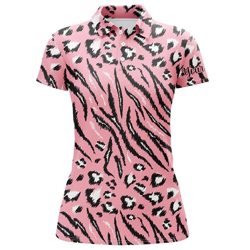 Customized Name Golf Women Polo Shirts, Pink Tiger Leopard Texture Personalized Unique Golfers Gifts - Perfect Gift For Ladies, Golfers, Golf Lovers - Amzanimalsgift