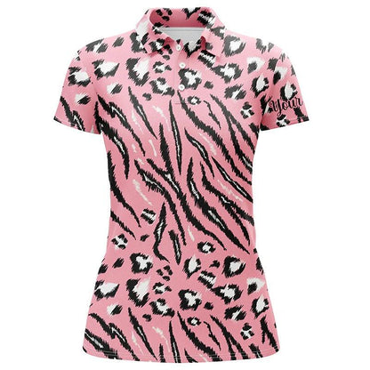 Customized Name Golf Women Polo Shirts, Pink Tiger Leopard Texture Personalized Unique Golfers Gifts - Perfect Gift For Ladies, Golfers, Golf Lovers - Amzanimalsgift