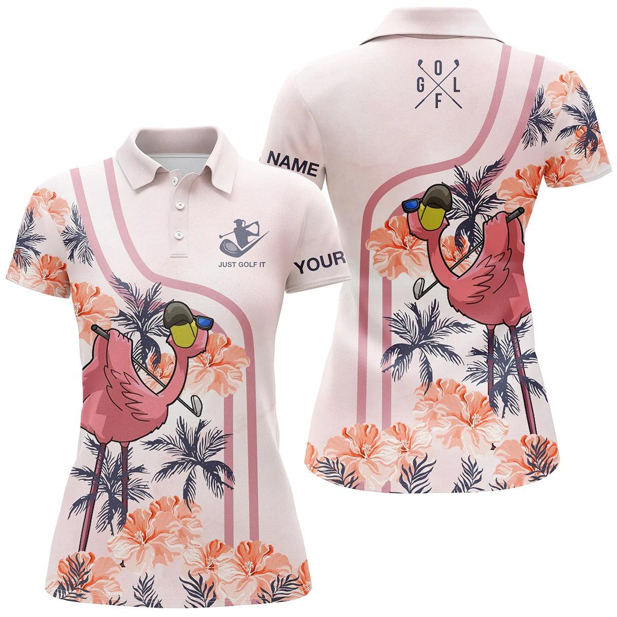 Customized Name Golf Women Polo Shirts, Pink Tropical Flamingo Pattern Personalized Just Golf It Polo Shirts - Perfect Gift For Golfers, Golf Lovers - Amzanimalsgift
