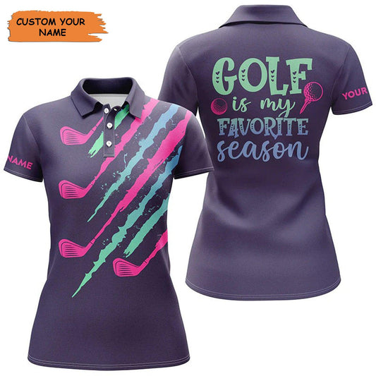 Customized Name Golf Women Polo Shirts, Purple Gradient Personalized Golf Is My Favorite Season - Perfect Gift For Ladies, Golfers, Golf Lovers - Amzanimalsgift